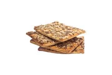Stacked flax and sunflower seed cookies isolated on a white background are perfect for snack branding, packaging visuals, or baked goods advertising.