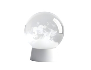 A snow globe with a white base and a white base