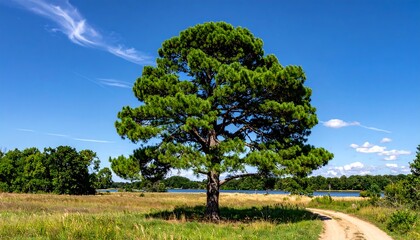 Majestic pine tree by a lake