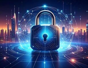 Futuristic lock in digital city