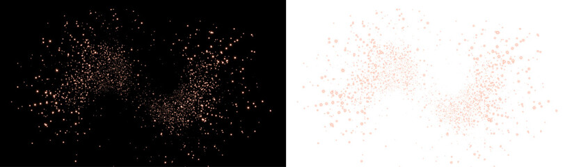 Sparkling rose gold glitter overlay on contrasting black and white backgrounds, creating a dynamic...