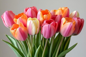 Fototapeta premium Bunch of Fresh Spring Tulips Displaying Lovely Colors and Delicate Petal Textures