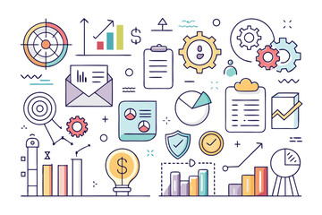 Business growth and strategy illustrations with graphs, charts, and designs for presentations and reports