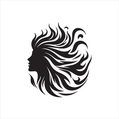 Elegant Woman Silhouette with Flowing Flamelike Hair.
