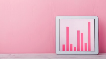 Thin bar graph growing from device screen, ad performance concept