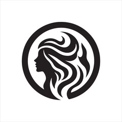 Elegant Woman Silhouette with Flowing Hair in Circular Frame.