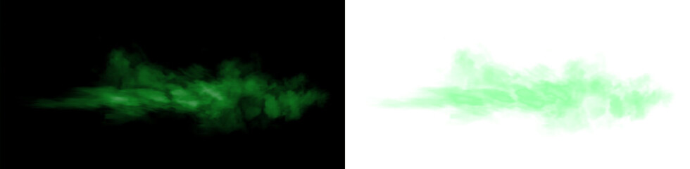 Green smoke overlay on black and white backgrounds, creating a mystical atmosphere for design projects, enhancing visual storytelling with vibrant color and texture