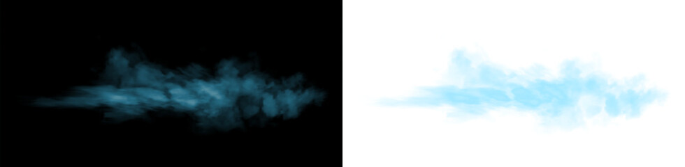 Blue smoke overlay on contrasting black and white backgrounds, creating a dynamic visual effect for artistic and design applications with copy space