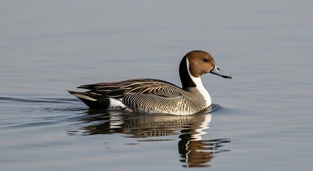 Fototapeta premium Male Eurasian Wigeon Swimming on Water.