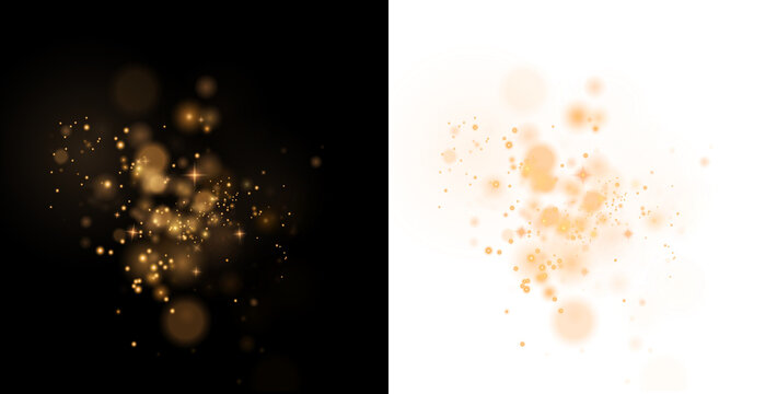 Golden bokeh overlay on contrasting black and white backgrounds, creating a dreamy and ethereal atmosphere for design projects and artistic compositions with copy space