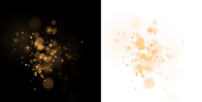 Golden bokeh overlay on contrasting black and white backgrounds, creating a dreamy and ethereal atmosphere for design projects and artistic compositions with copy space