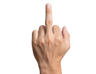 A hand displaying a raised middle finger gesture, symbolizing defiance or protest in a bold manner.