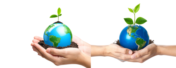 Sat of Nurturing Our World – Hands Cradling Globe with Fresh Green Growth for Environmental Awareness PNG