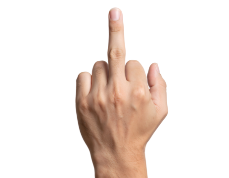 A hand displaying a raised middle finger gesture, symbolizing defiance or protest in a bold manner.
