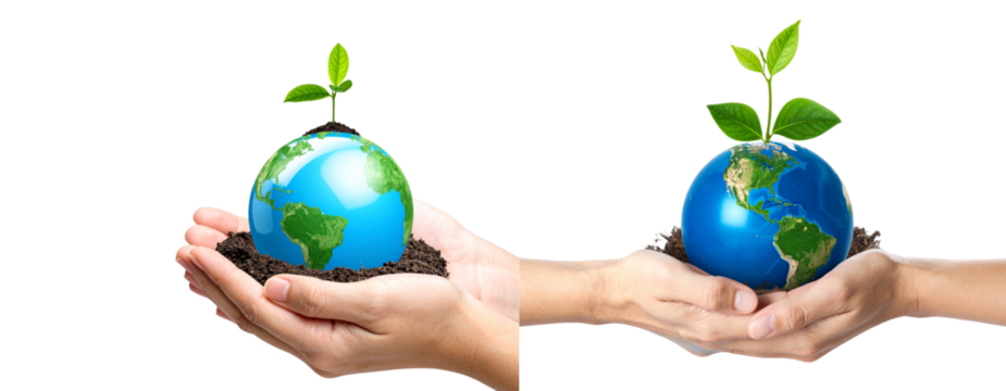 Sat of Nurturing Our World – Hands Cradling Globe with Fresh Green Growth for Environmental Awareness PNG