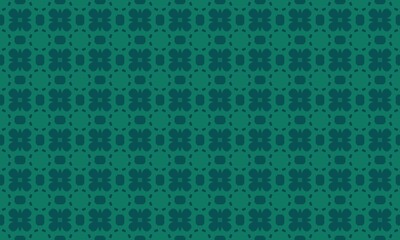 A seamless pattern of teal floral shapes arranged in a symmetrical grid on a teal background