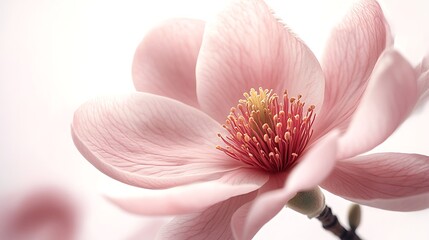 CloseUp of a Delicate Pink Magnolia Flower with Visible Petal Texture and Stamens
