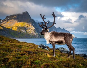 Majestic reindeer on a dramatic coastline