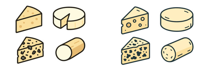 Different types of cheese arranged in an artistic layout highlighting various textures and shapes
