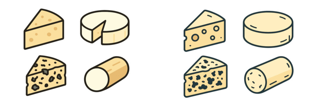 Different types of cheese arranged in an artistic layout highlighting various textures and shapes