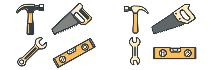 Variety of tools including hammers, saws, and wrenches arranged for a DIY project at home