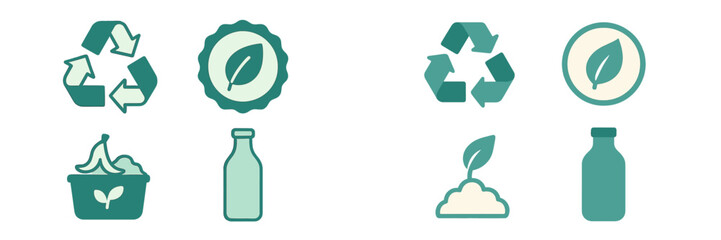 Icons showing recycling symbols and eco-friendly designs promoting sustainability and waste reduction in modern society