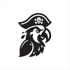 Fierce Pirate Parrot with Skull and Crossbones Bold Black Silhouette.