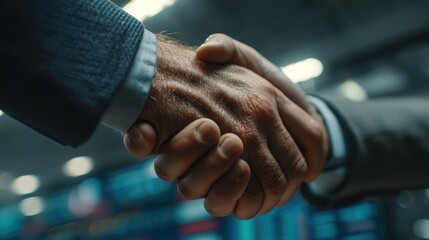 Close-Up of Businessmen Handshake in Modern Office Environment