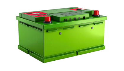 A vibrant green car battery