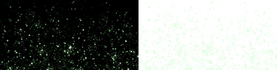 Fototapeta premium Green glittering particles overlay on a black background, creating a magical atmosphere, perfect for design projects, invitations, and festive celebrations with copy space