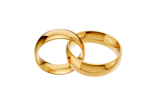 Golden wedding rings. gold illustration with transparent background. Symbols of love and fidelity. Male and female ring interlocked with each other