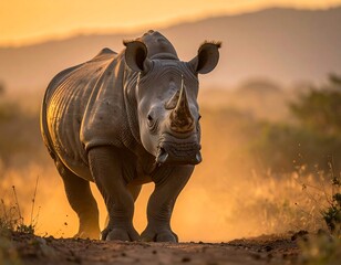 Majestic rhino in golden sunlight