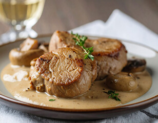 Délicieux filet mignon de porc à la sauce aux champignons