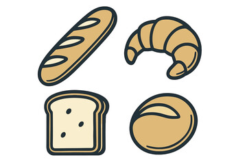 Different types of baked bread and pastries displayed together on a light background in a simple design