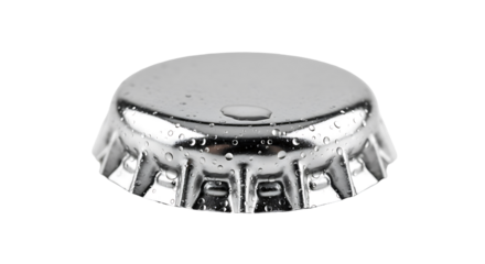 Refreshing silver bottle cap with water droplets