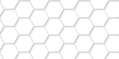 Abstract pattern hexagonal white technology line paper background. Hexagonal grid tile mosaic structure mess cell design. white and gray hexagon honeycomb football geometric copy space business text.	