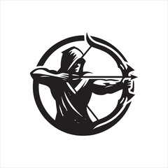 Hooded Archer Emblem Bold Black and White Circular Design.