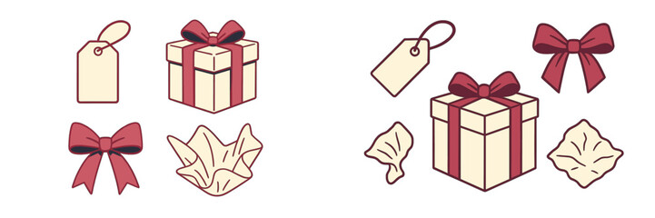 Colorful gift boxes and decorative elements for celebrations and special occasions