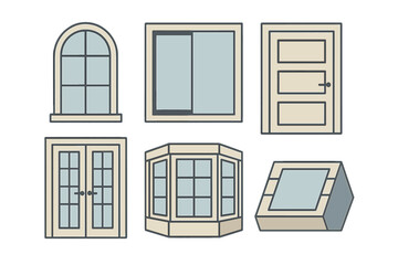 Different types of windows and doors showcasing various designs and styles for home improvement and architecture