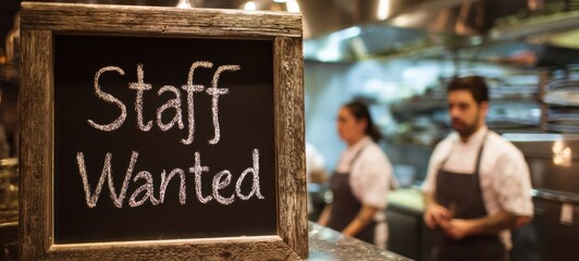 The Staff Wanted Sign in a Restaurant Kitchen Setting
