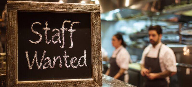 The Staff Wanted Sign in a Restaurant Kitchen Setting - Powered by Adobe