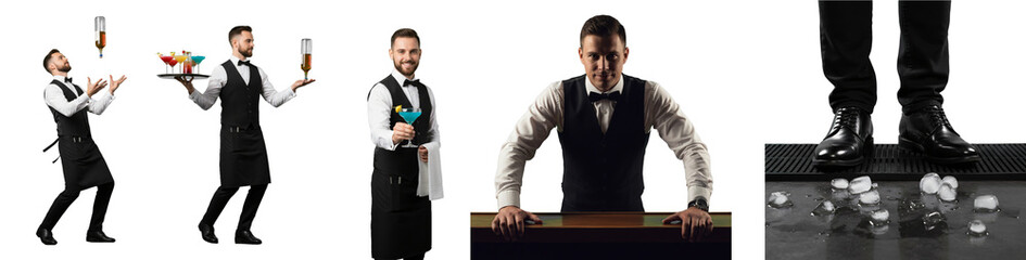 bartender male collection, isolated on transparent background