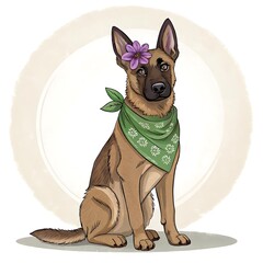 Malinois Dog with Flower and Bandana
