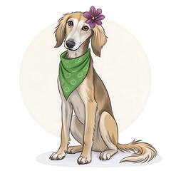 Elegant Saluki Dog with Flower and Bandana