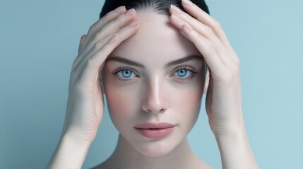 The serene beauty of a woman with captivating blue eyes.