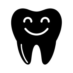 Silhouette smiling tooth icon clean dental logo vector illustration with white background