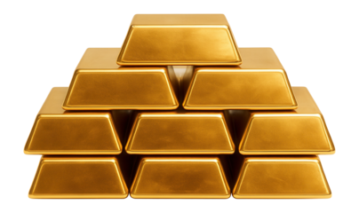 Stack of gold bars on a white background.