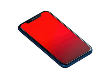 Modern phone design in matte finish displaying gradient red warning banner, isolated on transparent background.
