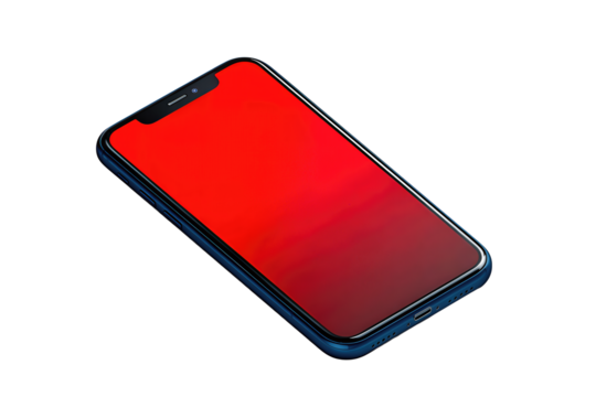 Modern phone design in matte finish displaying gradient red warning banner, isolated on transparent background.