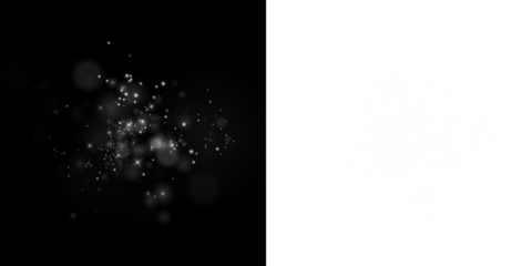 Abstract black and white PNG overlay with soft glowing particles and bokeh effect, ideal for creative design projects and enhancing visual storytelling with copy space